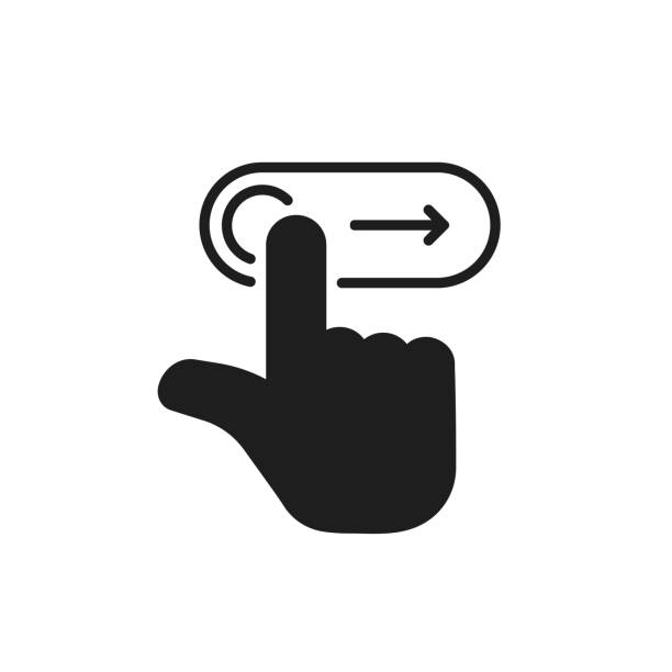 digital unlock or slider icon with black finger point. simple flat outline slide graphic web element design isolated on white background. concept of user interface badge or enable gadget