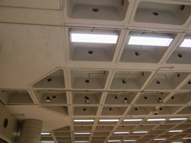 istock Abstract ceiling in office building, interior design. Details of modern architecture. 2156739506