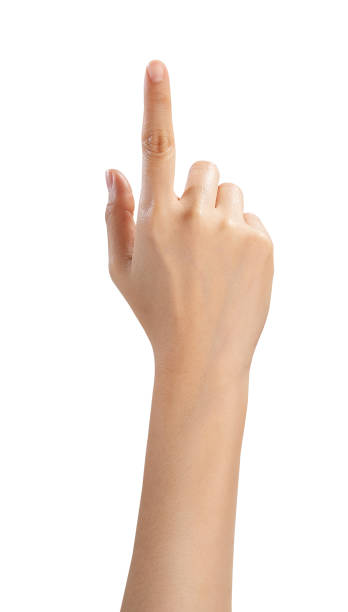istock Clipping path, woman hand touching or pointing on isolated white background. 2156739757