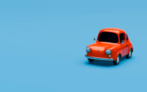istock Small red cartoon car on blue background 2156740376