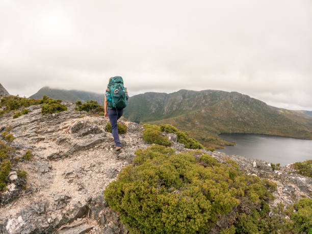 istock Solo Hiker Ascending Rocky Mountain Trail 2156741045
