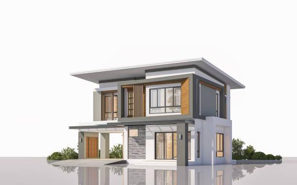 istock Architecture 3d rendering illustration of modern minimal house on white background 2156748609