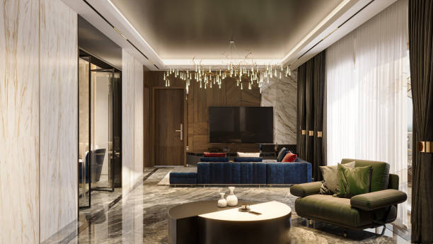 istock Modern living room interior design in a villa using luxury minimalist furnishings. 2156752017