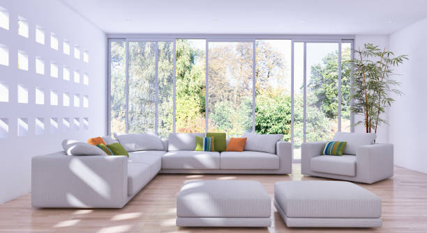 istock Large luxury modern bright interiors Living room mockup illustration 3D rendering image 2156752042