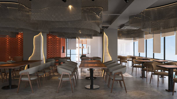 istock Modern Elegance Interior design Modern rooftop restaurant interior, offering a memrable dining experience 2156752258