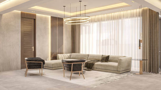 istock A cozy living room with a minimalistic Scandinavian design, featuring a sofa against a window background. 2156753603