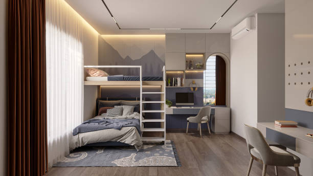 istock 3D rendering, clean and tidy Nordic style child bedroom design 2156753724