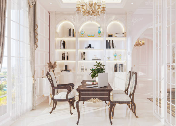 istock royal baroque-style interior of the seating area with classical chairs with a table and, a wall decorated with other stuff. 2156753831