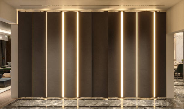 istock Grey foyer interior with a concrete wall with lighting. Empty wall 2156754069