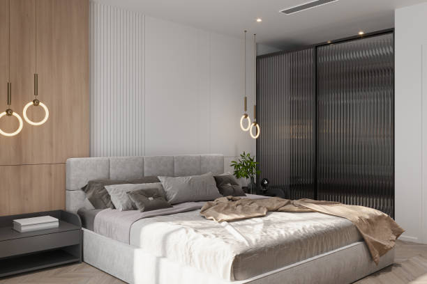 istock Contemporary bedroom with a sleek design featuring clean lines and minimalist decor. daylight 2156754156