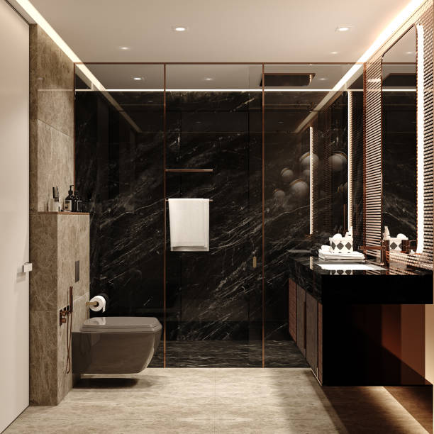 istock modern bathroom interior design featuring a blend of materials and textures. 2156754200