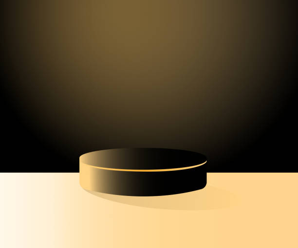 istock 3D product podium stand display in black gold color, studio, modern, luxury style background 2156755125