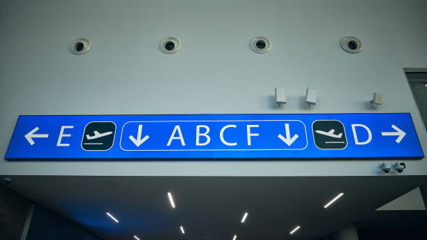 istock Airport boarding gates information sign 2156756628
