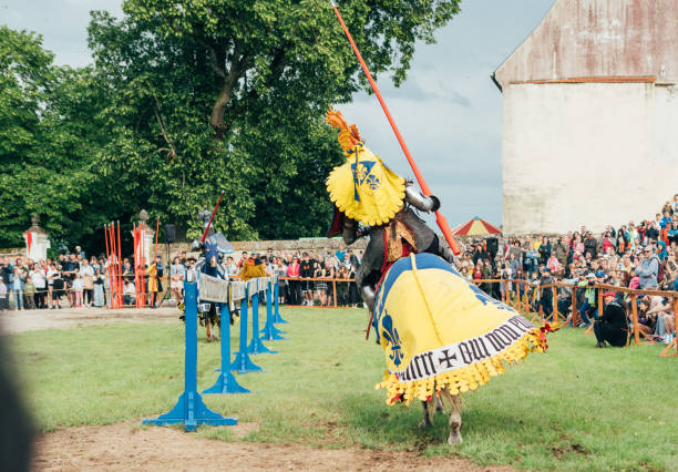 Červený Kameň Castle, Slovakia - May 25, 2024: People in medieval attires historical reenactment event. Reconstructions provide valuable insights into daily life, past eras traditions in Slovakia.