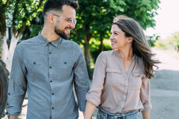 istock Happy young couple outdoors. 2156762050