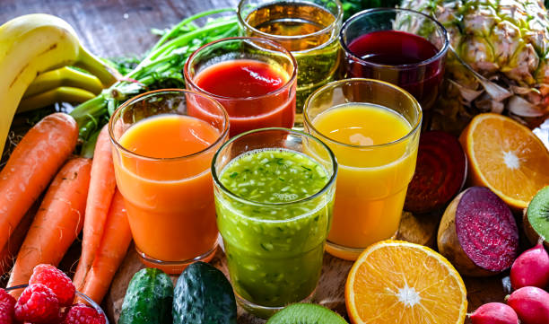 istock Glasses with fresh organic vegetable and fruit juices 2156768008