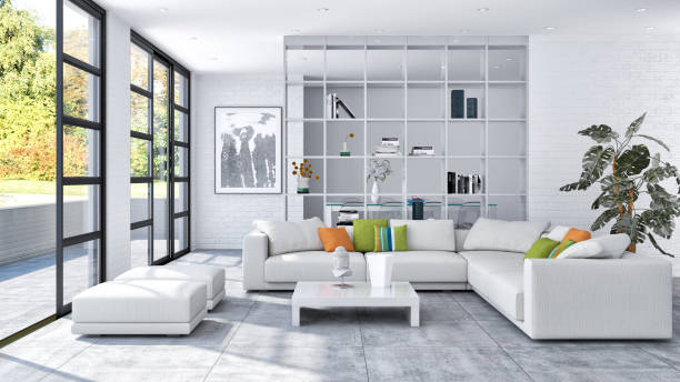 istock Large luxury modern bright interiors Living room mockup illustration 3D rendering image 2156768301
