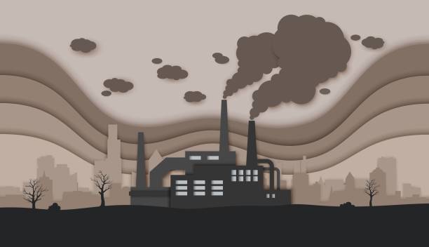 istock Paper cut factory pollution, chimney smoke banner 2156768501