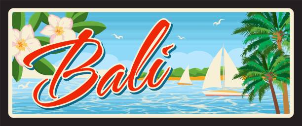 istock Bali Indonesian province, old travel plate sign 2156768582