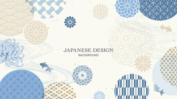 hűvös japán minta és virágos háttér. japán nyári kép. - japán kultúra témájú stock illusztrációk