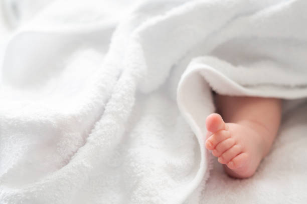 istock Tender tiptoe: newborn foot gently encased in white cover 2156770478