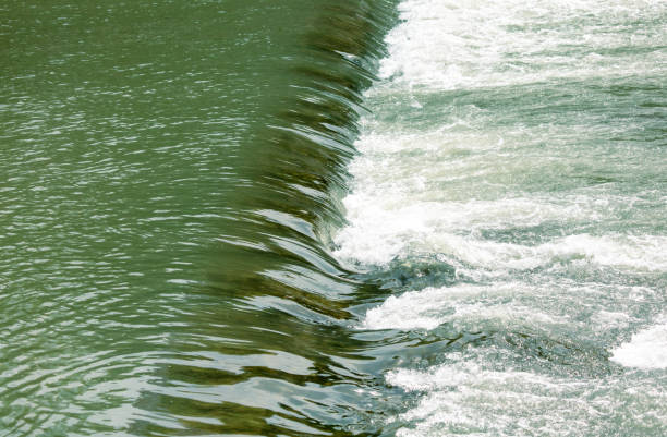detailed texture of smooth flowing water, close up on waterfall