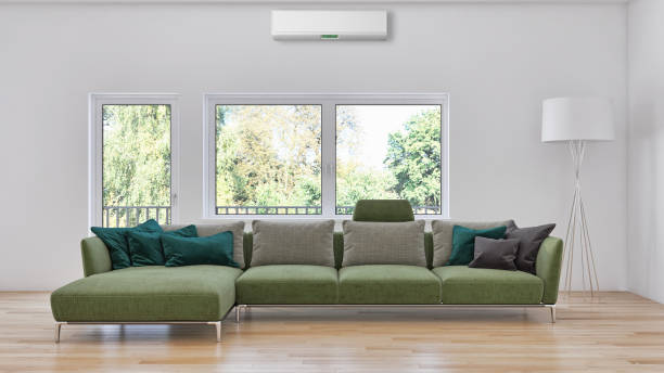 istock modern bright interiors room with air conditioning and remote control illustration 3D rendering 2156772900