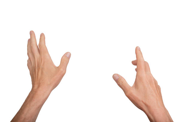 Hand reaching out, point of view POV perspective, isolated on white background. Gesture indicating Hand reaching out, point of view POV perspective, isolated on white background. Gesture indicating interaction or virtual reality, ideal for technology and communication concepts. men hands stock pictures, royalty-free photos & images