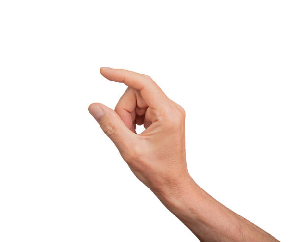 istock Hand holding a little bit of something, isolated on white background. Gesture indicating a pinch or 2156774209