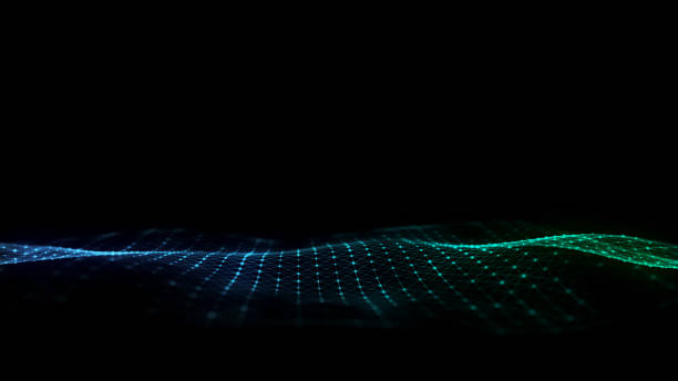 istock Abstract wave with blue and green light on black background. Science background with moving dots. Network connection technology. Digital structure with particles. 3d rendering. 2156774930