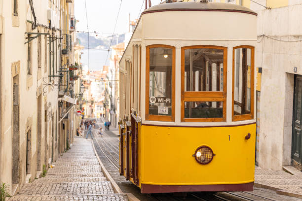 istock Classic Yellow Tram on Lisbon's Steep Street 2156774962