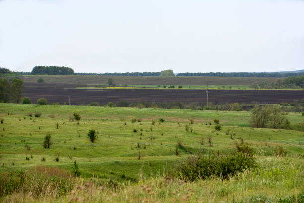 istock a plowed field in the valley with some trees in the background 2156776285