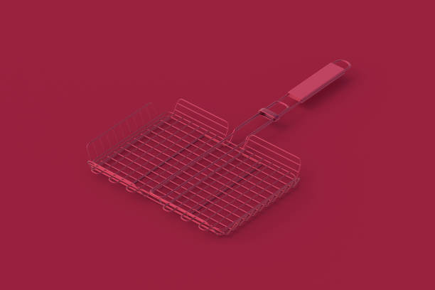 Grill grate of magenta on red background. 3d render