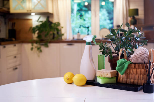 istock basket on the table with natural kitchen care products against a white kitchen background 2156781458