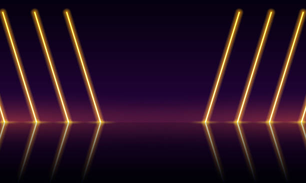 istock Abstract background with neon lights of vibrant colors glowing perpendicular lines on shiny reflecting stage. Vector 3d render, square glowing in the dark, blue neon light, illuminate frame design 2156794308