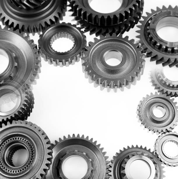 istock Steel cog gears on white 2156794348