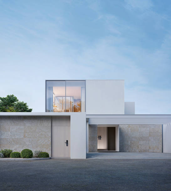typical facade of a modern town suburban house at noon