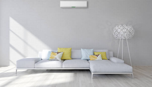 istock modern bright interiors room with air conditioning and remote control illustration 3D rendering 2156798719