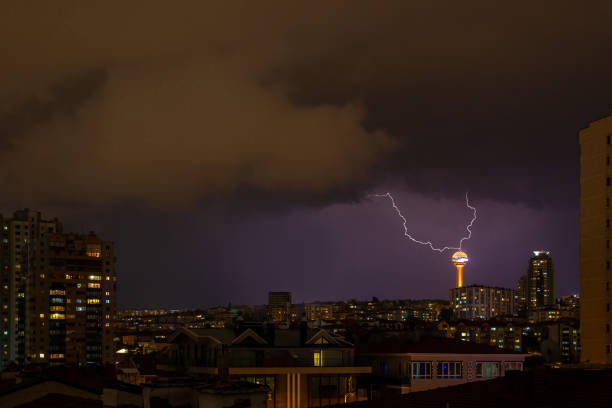 Heavy rain with lightning in Ankara in June. Atakule