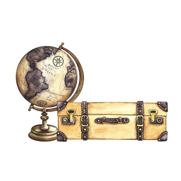 istock A vintage suitcase and a globe. Travel around the world. A hand-drawn watercolor illustration in retro style. Isolate it. For banners, flyers, posters. For postcards and tickets. 2156800680