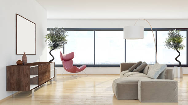 istock Large luxury modern bright interiors Living room mockup illustration 3D rendering image 2156802307