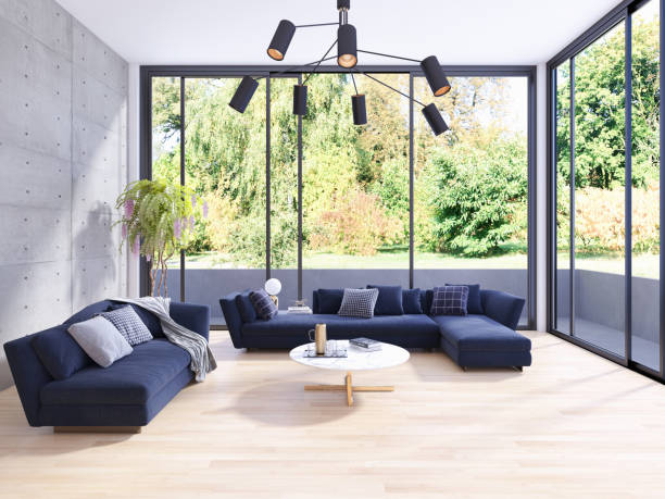istock Large luxury modern bright interiors Living room mockup illustration 3D rendering image 2156802363