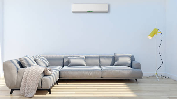 istock modern bright interiors room with air conditioning and remote control illustration 3D rendering 2156807146
