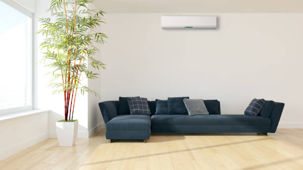 istock modern bright interiors room with air conditioning and remote control illustration 3D rendering 2156807153