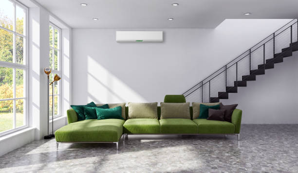 istock modern bright interiors room with air conditioning and remote control illustration 3D rendering 2156807282