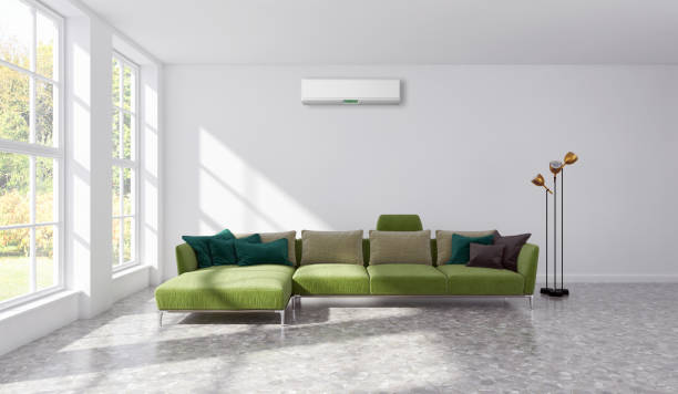 istock modern bright interiors room with air conditioning and remote control illustration 3D rendering 2156807287