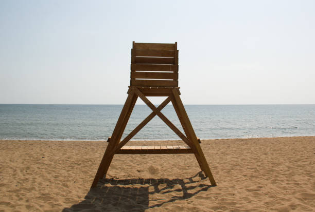 Lonely wood lifeguard tower on the beach