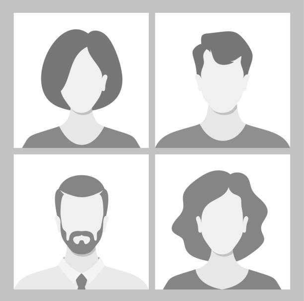 стокові ілюстрації на тему колекція з чотирьох аватарів, що представляють різних персонажів, для профілів у соціальних мережах, бізнес-профілів та інтерфейсу - аватар