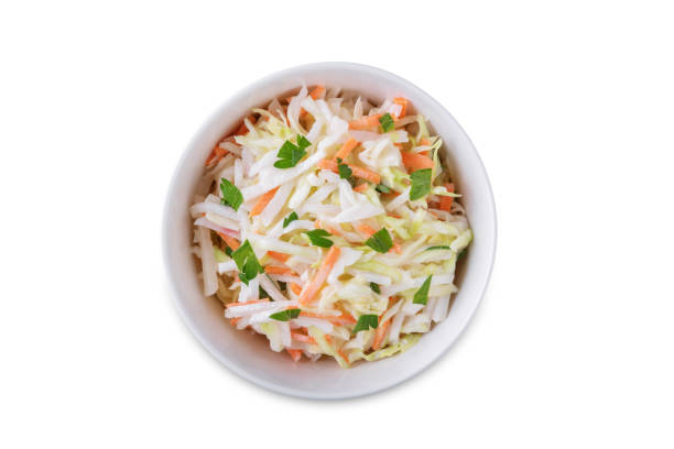istock Radish cabbage coleslaw in a bowl on a white isolated background 2156811306