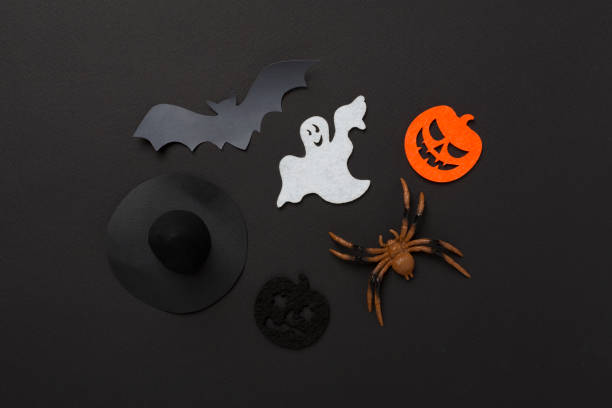 istock Halloween decoration on color background, top view 2156823654